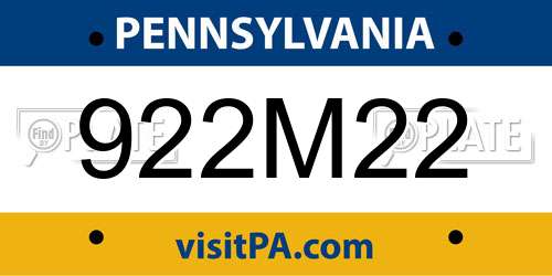 922M22 Pennsylvania License Plate