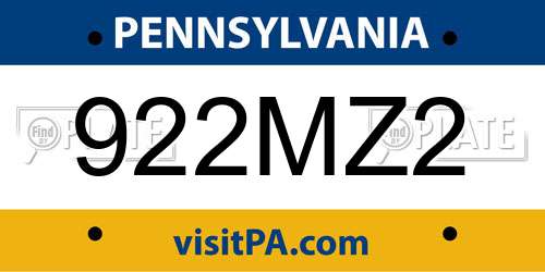 922MZ2 Pennsylvania License Plate