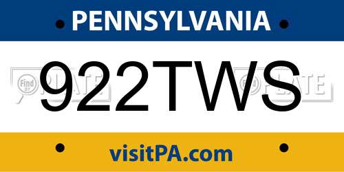 922TWS Pennsylvania License Plate