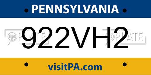 922VH2 Pennsylvania License Plate