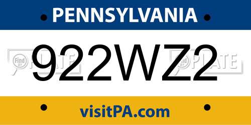 922WZ2 Pennsylvania License Plate