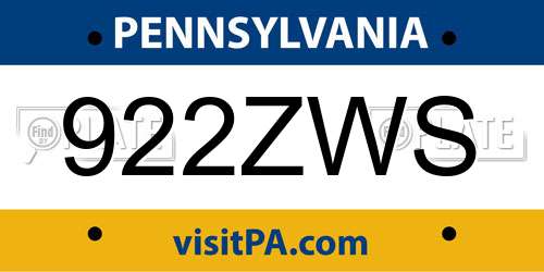 922ZWS Pennsylvania License Plate
