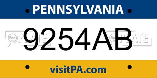 9254AB Pennsylvania License Plate