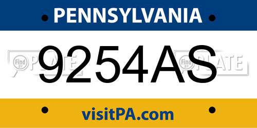 9254AS Pennsylvania License Plate