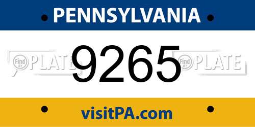 9265 Pennsylvania License Plate