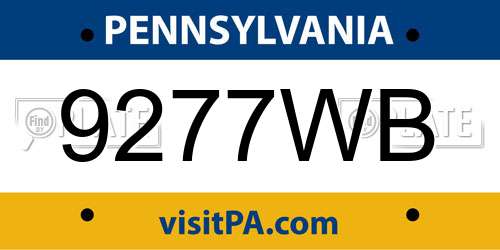 9277WB Pennsylvania License Plate