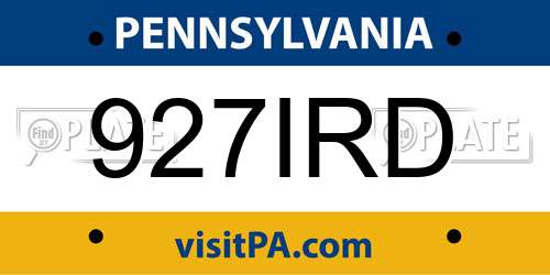 927IRD Pennsylvania License Plate