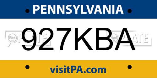 927KBA Pennsylvania License Plate