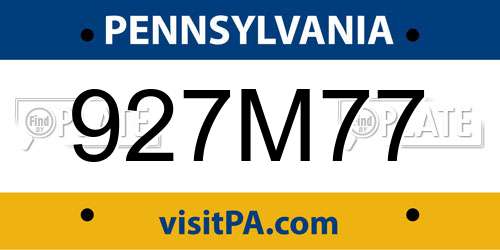 927M77 Pennsylvania License Plate