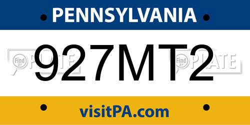 927MT2 Pennsylvania License Plate