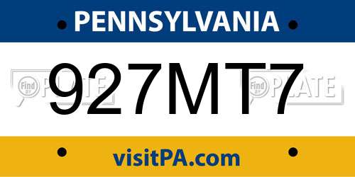 927MT7 Pennsylvania License Plate