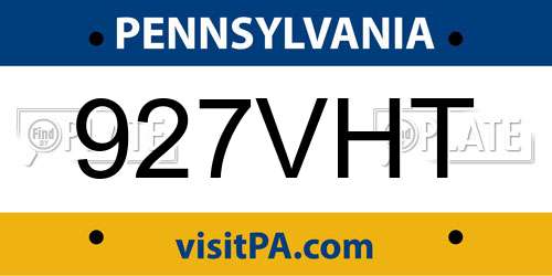 927VHT Pennsylvania License Plate