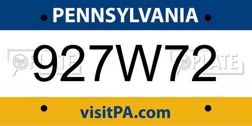 927W72 Pennsylvania License Plate