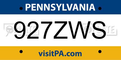 927ZWS Pennsylvania License Plate