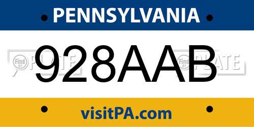 928AAB Pennsylvania License Plate