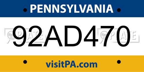 92AD470 Pennsylvania License Plate