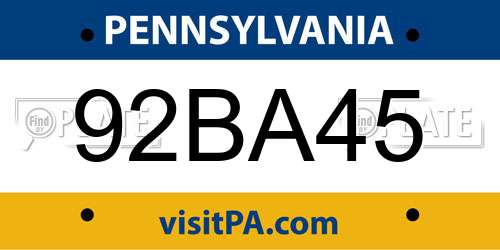92BA45 Pennsylvania License Plate