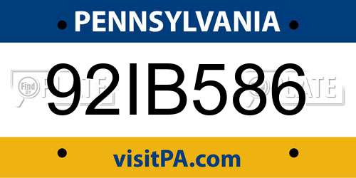92IB586 Pennsylvania License Plate