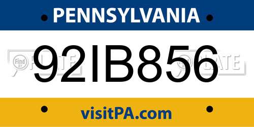 92IB856 Pennsylvania License Plate