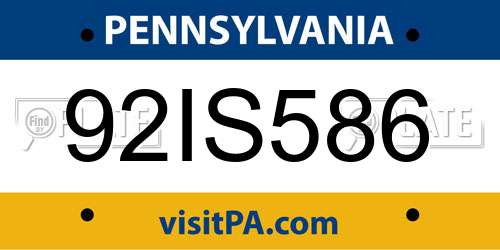 92IS586 Pennsylvania License Plate