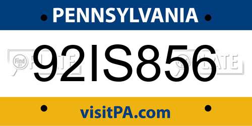 92IS856 Pennsylvania License Plate