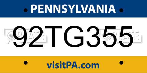 92TG355 Pennsylvania License Plate