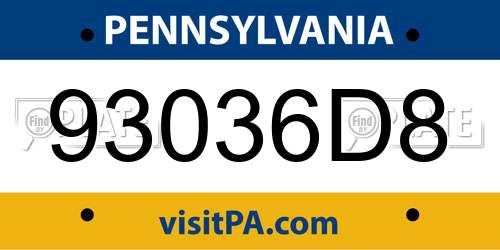 93036D8 Pennsylvania License Plate