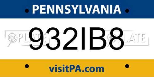 932IB8 Pennsylvania License Plate