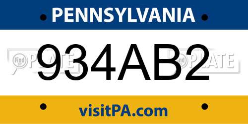 934AB2 Pennsylvania License Plate