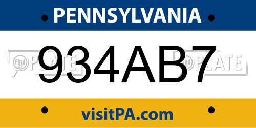 934AB7 Pennsylvania License Plate
