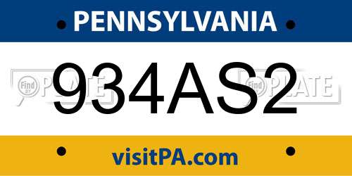 934AS2 Pennsylvania License Plate