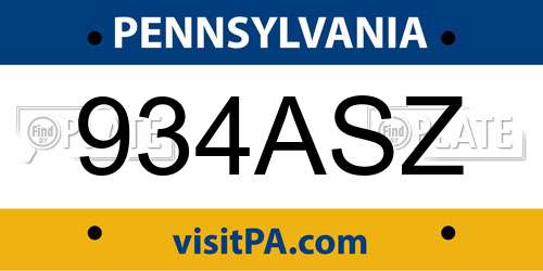 934ASZ Pennsylvania License Plate