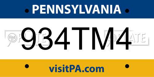 934TM4 Pennsylvania License Plate