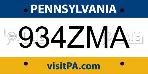 934ZMA Pennsylvania License Plate