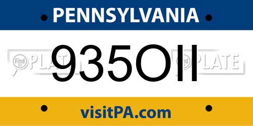 935OII Pennsylvania License Plate