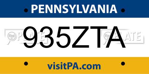 935ZTA Pennsylvania License Plate
