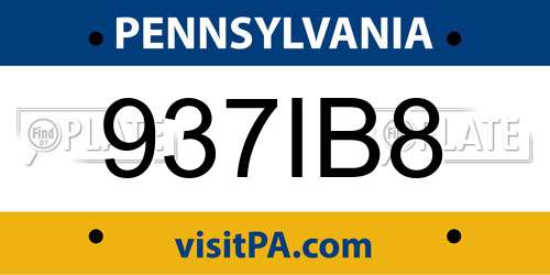 937IB8 Pennsylvania License Plate