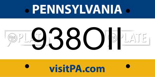 938OII Pennsylvania License Plate