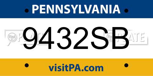 9432SB Pennsylvania License Plate