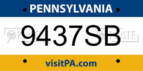 9437SB Pennsylvania License Plate