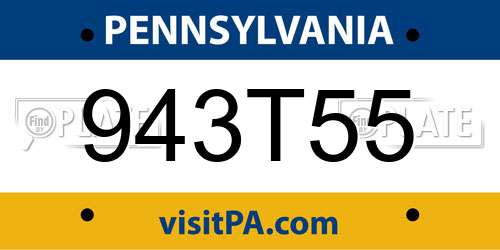 943T55 Pennsylvania License Plate