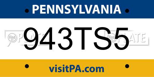 943TS5 Pennsylvania License Plate