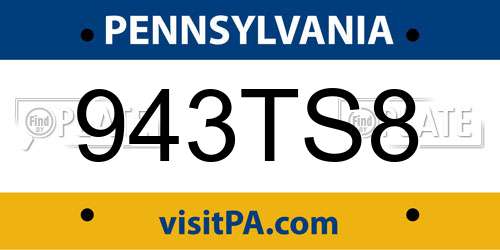 943TS8 Pennsylvania License Plate