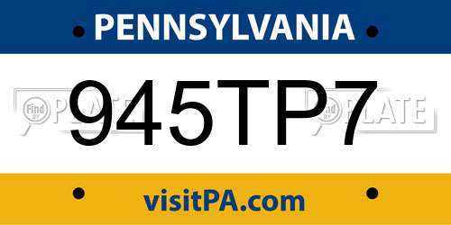 945TP7 Pennsylvania License Plate