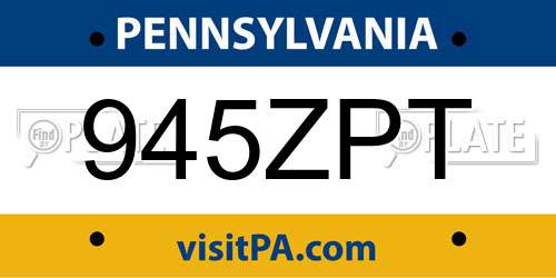 945ZPT Pennsylvania License Plate