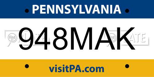 948MAK Pennsylvania License Plate