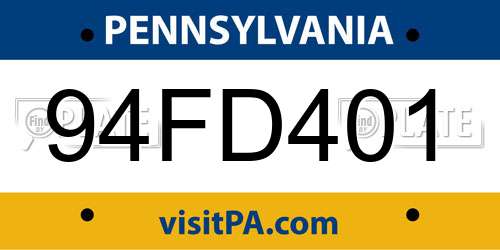 94FD401 Pennsylvania License Plate