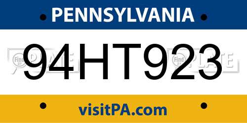 94HT923 Pennsylvania License Plate