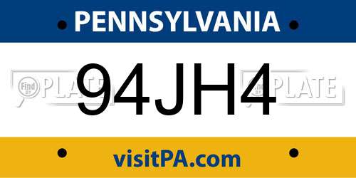 94JH4 Pennsylvania License Plate