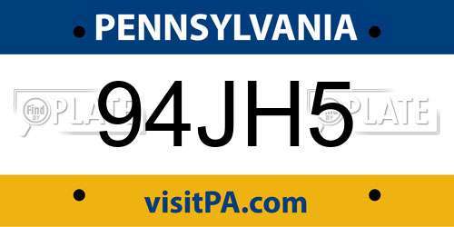 94JH5 Pennsylvania License Plate
